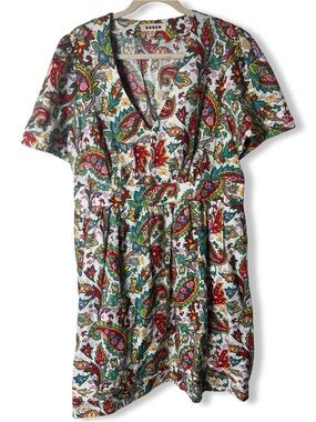 Boden Women’s Linen Paisley Short Sleeve Dress V-Neck Multicolor Sz. 16-18R